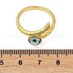 Brass Micro Pave Clear Cubic Zirconia Enamel Cuff Rings for Women&nbsp;RJEW-L113-034G