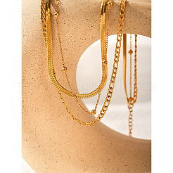 304 Stainless Steel 3 Layer Chain Necklaces for Women&nbsp;WG5FF3F-01