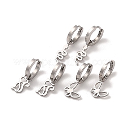 Non-Tarnish 3 Pairs 3 Styles 304 Stainless Steel Hoop Dangle Earrings for Women&nbsp;EJEW-K279-09B-P