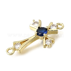 Religion Brass Pave Blue Cubic Zirconia Connector Charms&nbsp;KK-G602-07G-08
