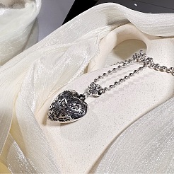 Vintage Plastic Carved Heart Pendant Ball Chain Necklaces for Women&nbsp;JL7014