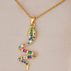 Stainless Steel Pave Cubic Zirconia Snake Pendant Necklaces for Women Party Casual Jewelry&nbsp;PM4077