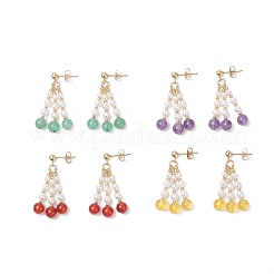 304 Stainless Steel Mixed Stone Dangle Stud Earrings&nbsp;EJEW-TA00740
