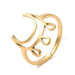 Ion Plating(IP) 304 Stainless Steel Crescent Moon Adjustable Ring for Women&nbsp;RJEW-M149-11G