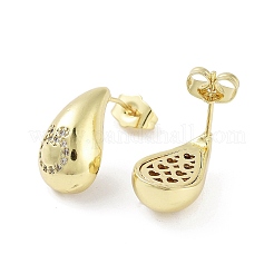 Teardrop Rack Plating Brass Cubic Zirconia Stud Earrings for Women&nbsp;EJEW-B047-02G-07