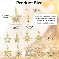 10Pcs 10 Styles Star Brass Micro Pave Clear Cubic Zirconia Charms&nbsp;KK-CJ0002-43