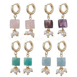 Gemstone Dangle Hoop Earrings&nbsp;EJEW-JE07248