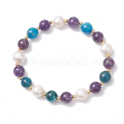 Natural Cultured Freshwater Pearl & Apatite & Amethyst Beads Stretch Bracelets for Women&nbsp;BJEW-JB12854