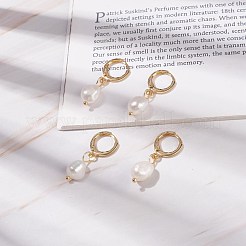 Natural Pearl Dangle Hoop Earrings&nbsp;EJEW-JE04964
