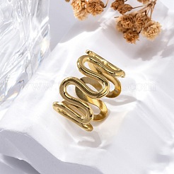 Wave 304 Stainless Steel Finger Rings for Women&nbsp;X-RJEW-F174-06G