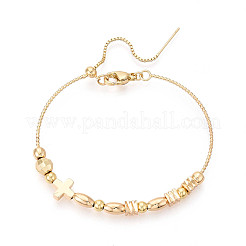 Adjustable Brass Beaded Slider Bracelets for Women&nbsp;BJEW-T022-18G