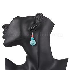 Brass Synthetic Turquoise Dangle Earrings&nbsp;EJEW-JE06535-01
