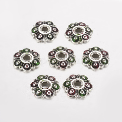 Antique Silver Plated Flower Alloy Enamel Bead Caps&nbsp;LS-ENAM-J556-02AS-1