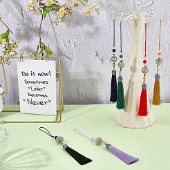 6Pcs 6 Colors Polyester & Platinum Zinc Alloy & Glass Pendant Decorations&nbsp;HJEW-DR0001-17