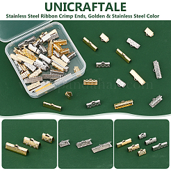60Pcs 6 Style 304 Stainless Steel Ribbon Crimp Ends&nbsp;STAS-UN0055-92