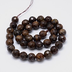 Faceted(64 Facets) Natural Bronzite Round Bead Strands&nbsp;G-L284-01-10mm
