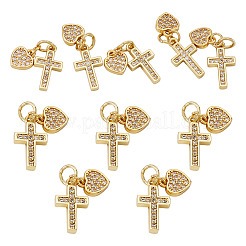 5Pcs Heart & Cross Brass Cubic Zirconia Charms&nbsp;PALLOY-TAC0244