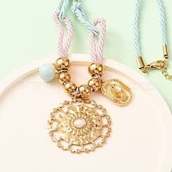 304 Stainless Steel Flower Cowboy Hat Pendant Polyester Cord Necklaces&nbsp;NJEW-C105-02G