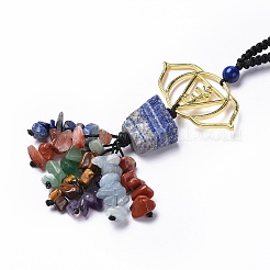 Natural Raw Lapis Lazuli & Mixed Stone Chips Tassel Pendant Decorations&nbsp;HJEW-P014-01G-03