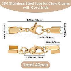 40Pcs 304 Stainless Steel Lobster Claw Clasps with Cord Ends&nbsp;STAS-SC0021-08