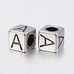 304 Stainless Steel Large Hole Letter European Beads&nbsp;STAS-H428-01AS-A