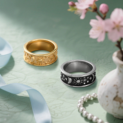 2Pcs 2 Colors Stainless Steel Finger Rings for Women Men&nbsp;RJEW-GO0001-01