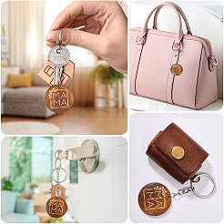 50Pcs Engraved Wooden Flat Round Pendant Keychains&nbsp;FIND-CA0011-32