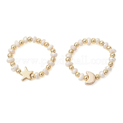 2Pcs 2 Styles Natural Cultured Freshwater Pearl Beaded Stretch Finger Rings&nbsp;RJEW-JR01008