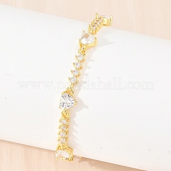 Brass Pave Cubic Zirconia Heart Link Chain Bracelets for Women&nbsp;KK-CBA68DA-10G-01