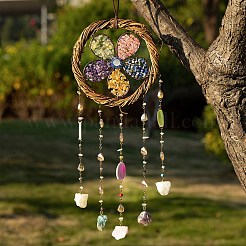 Copper Wire Wrapped Flower Natural & Synthetic Mixed Stone Chips Suncatchers&nbsp;HJEW-F027-05