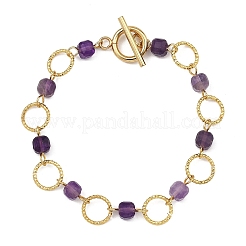 Natural Amethyst & Brass Open Jump Rings Link Bracelets for Women&nbsp;BJEW-JB14116-01