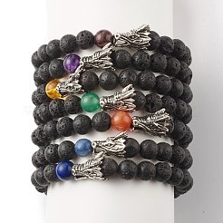Natural Lava Rock & Mixed Stone Round Beads Stretch Bracelets Set&nbsp;BJEW-JB07466