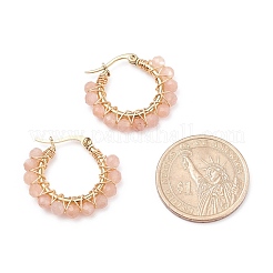 Faceted Round Natural Stone Beads Huggie Hoop Earrings for Girl Women&nbsp;EJEW-JE04687