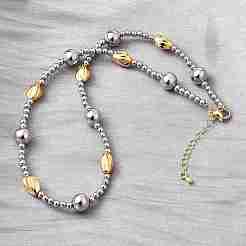 Two Tone Brass Round and Oval Beaded Necklaces&nbsp;NJEW-D314-08PG