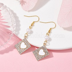 Alloy Crystal Rhinestone Rectangle with Heart Dangle Earrings&nbsp;EJEW-JE05491-01