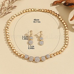 Brass Crystal Rhinestone Flat Round Link Chain Necklaces & Stud Dangle Earrings Sets for Women&nbsp;FS-WG8EC1E-01