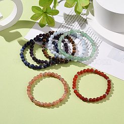 7Pcs 7 Style Natural Mixed Gemstone Round Beaded Stretch Bracelets Set&nbsp;BJEW-JB08917