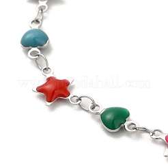 304 Stainless Steel Heart & Star Link Chain Bracelet&nbsp;BJEW-H325-01P