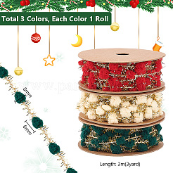 3 Rolls 3 Colors Polyester Gift Wrapping Belt Ribbon Iron Wire Wool Gold Onion Ball Webbing&nbsp;OCOR-PH0002-85