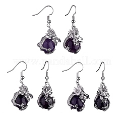 Natural Amethyst Dragon Dangle Earrings&nbsp;EJEW-A092-06P-01