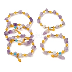 Raw Rough Natural Amethyst Nuggets Charm Beaded Stretch Bracelets for Women&nbsp;GG-CBA2C9C-07