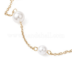 Round Shell Pearl & 304 Stainless Steel Handmade Link Chain Necklaces&nbsp;NJEW-JN05301-01