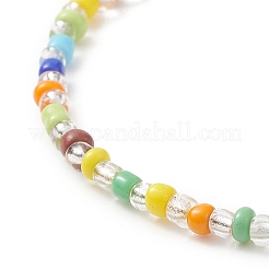 Colorful Seed Beaded Stretch Bracelet with Brass Charms for Women&nbsp;BJEW-JB09218-04