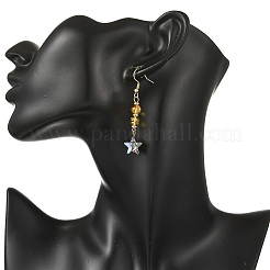 Natural Amber & Abalone Shell/Paua Shell Beads Dangle Earrings&nbsp;EJEW-JE07315-02