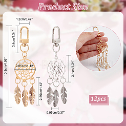 12Pcs 2 Colors Alloy Woven Web/Net with Feather Pendant Decoration&nbsp;HJEW-NB0001-71