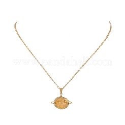 Natural Yellow Hematoid Quartz Copper Wire Wrapped Planet Pendant Brass Cable Chain Necklaces for Women&nbsp;NJEW-TA00260-03