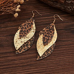 Leaf with Leopard Print Alloy Imitation Leather Dangle Earrings&nbsp;FS-WG184A7-01