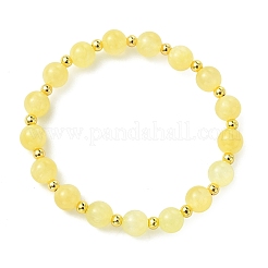 Round Natural Golden Silk Jade & Brass Beaded Stretch Bracelets for Women&nbsp;BJEW-JB14053