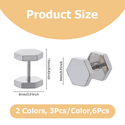 6Pcs 2 Colors Blank Hexagon Stainless Steel Ear False Plugs&nbsp;EJEW-FI0003-31