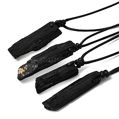 Raw Rough Natural Black Tourmaline Nuggets Pendant Adjustable Waxed Cord Necklaces for Women Men&nbsp;GG-CBA7610-12